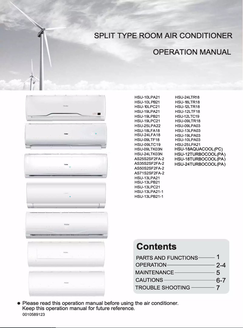 Page 1 de la notice Manuel utilisateur Haier HSU-13LPB21