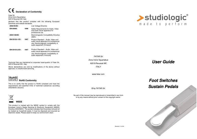 Page n°1 - Manuel utilisateur Studiologic VFP1/25