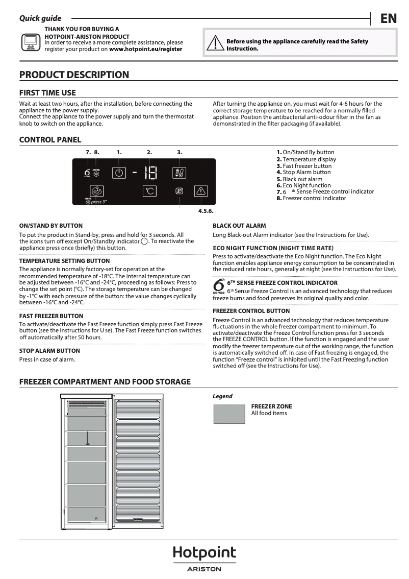 Page 1 de la notice Manuel utilisateur Hotpoint UHA6 F2C W