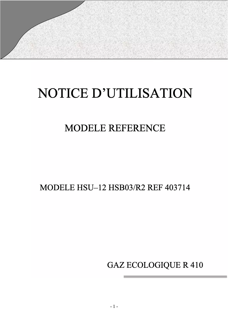 Page n°1 - Manuel utilisateur Airton HSU 12 RHE03/R2