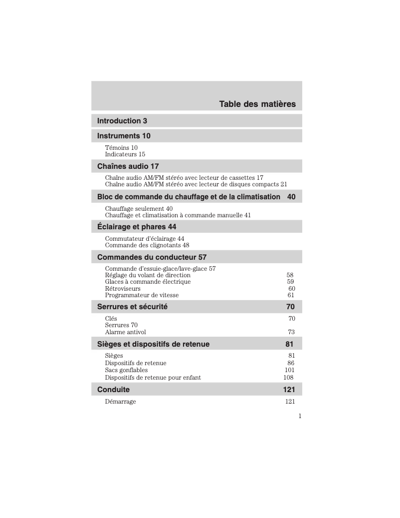 Page 1 de la notice Manuel utilisateur Ford Focus (2003)