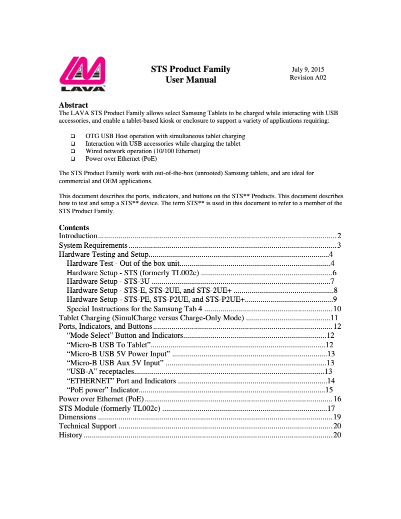 Page 1 de la notice Manuel utilisateur Lava STS-PE