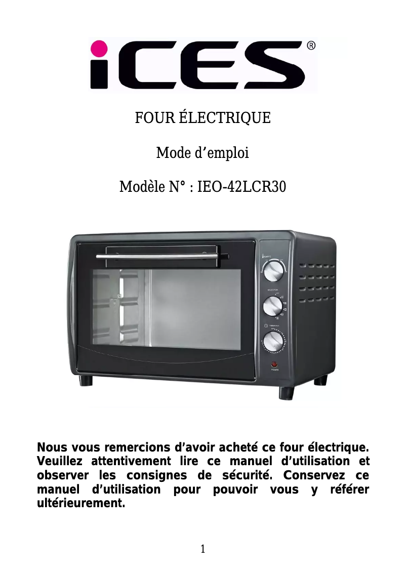 Image de la première page du manuel de l'appareil IEO-42LCR30