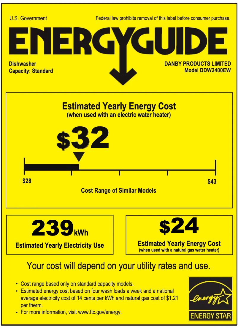 Page n°1 - Label énergétique Danby DDW2400EW