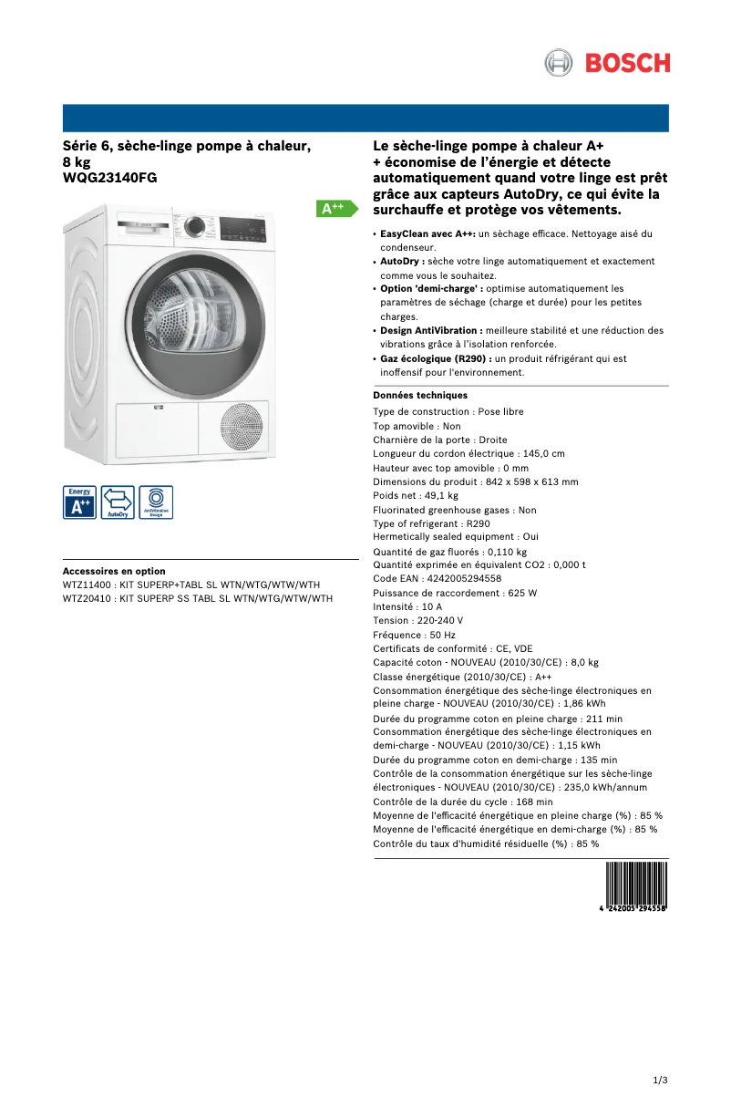 Image de la première page du manuel de l'appareil WQG23140FG