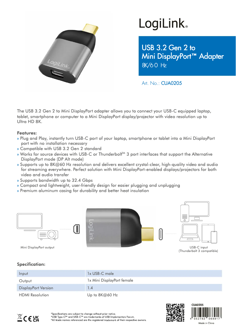 Page 1 de la notice Manuel utilisateur LogiLink CUA0205