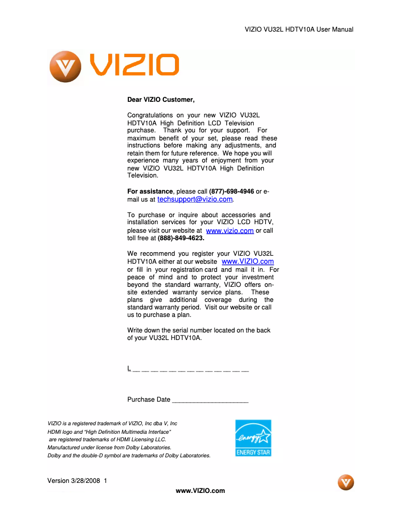 Image de la première page du manuel de l'appareil VU32L