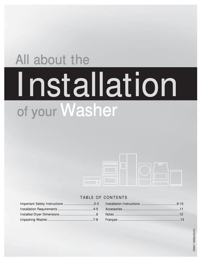 Page 1 de la notice Guide d'installation Frigidaire FAFS4474LR