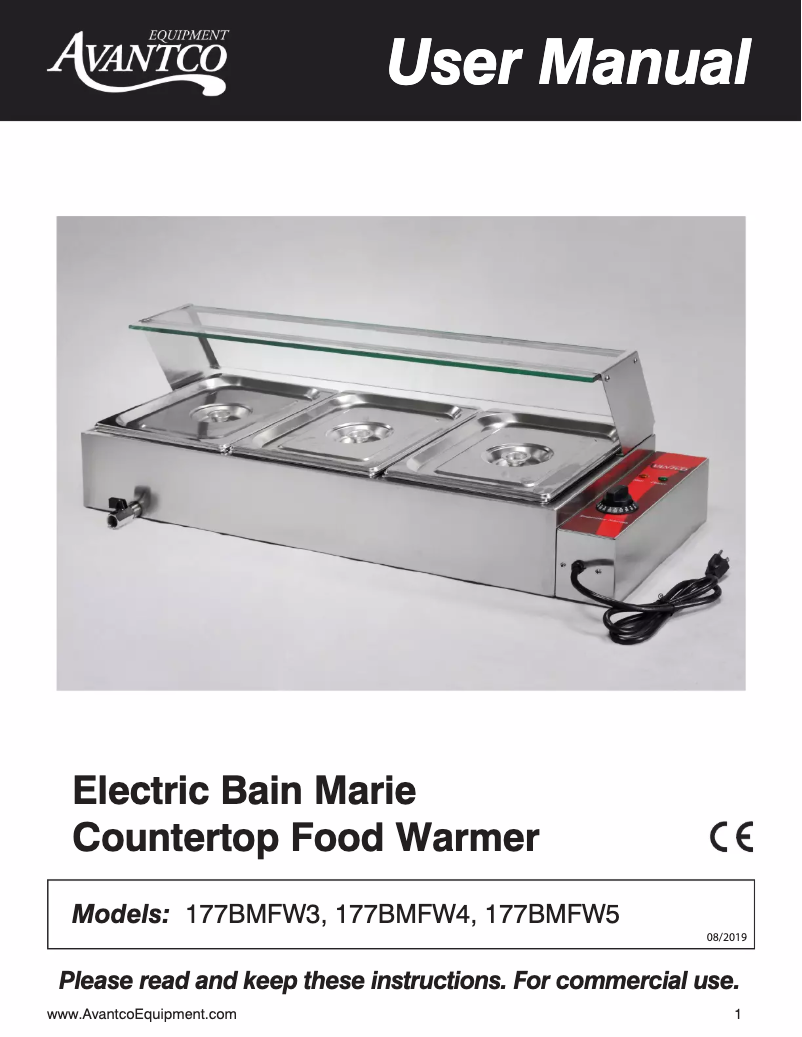 Page n°1 - Manuel utilisateur Avantco BMFW5
