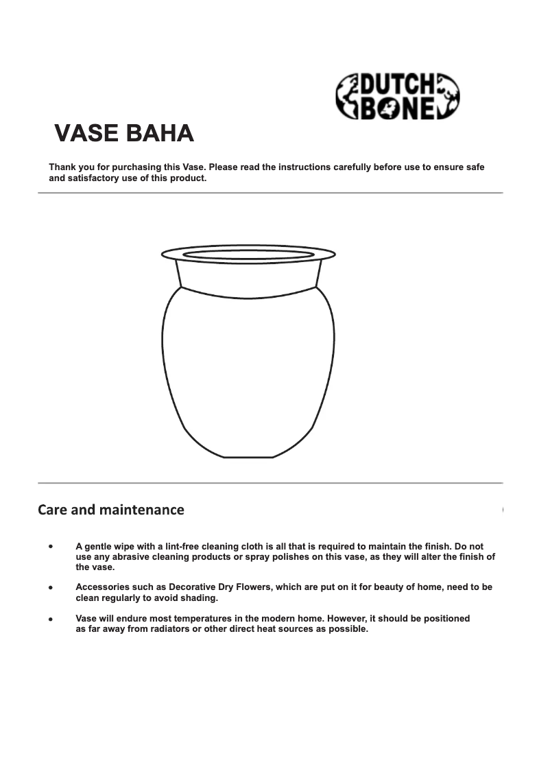 Page 1 de la notice Manuel utilisateur Dutchbone Baha