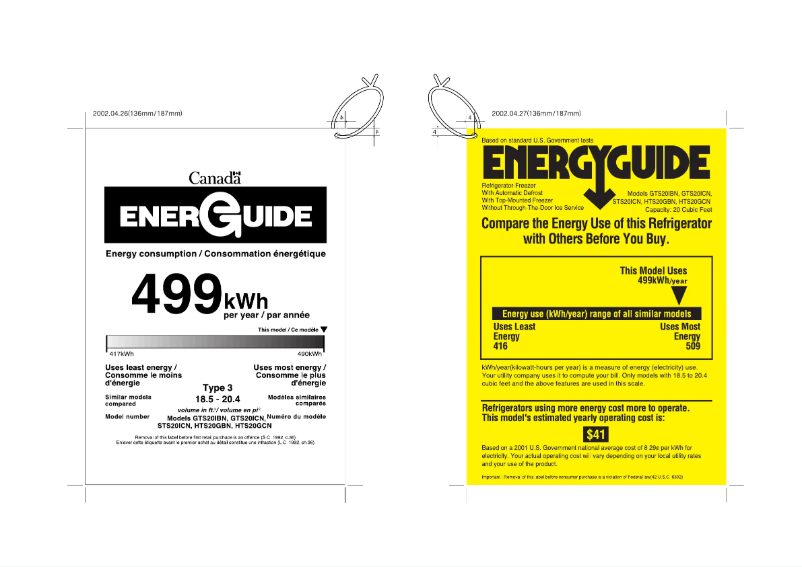 Page n°1 - Label énergétique GE GTS20IBNWW