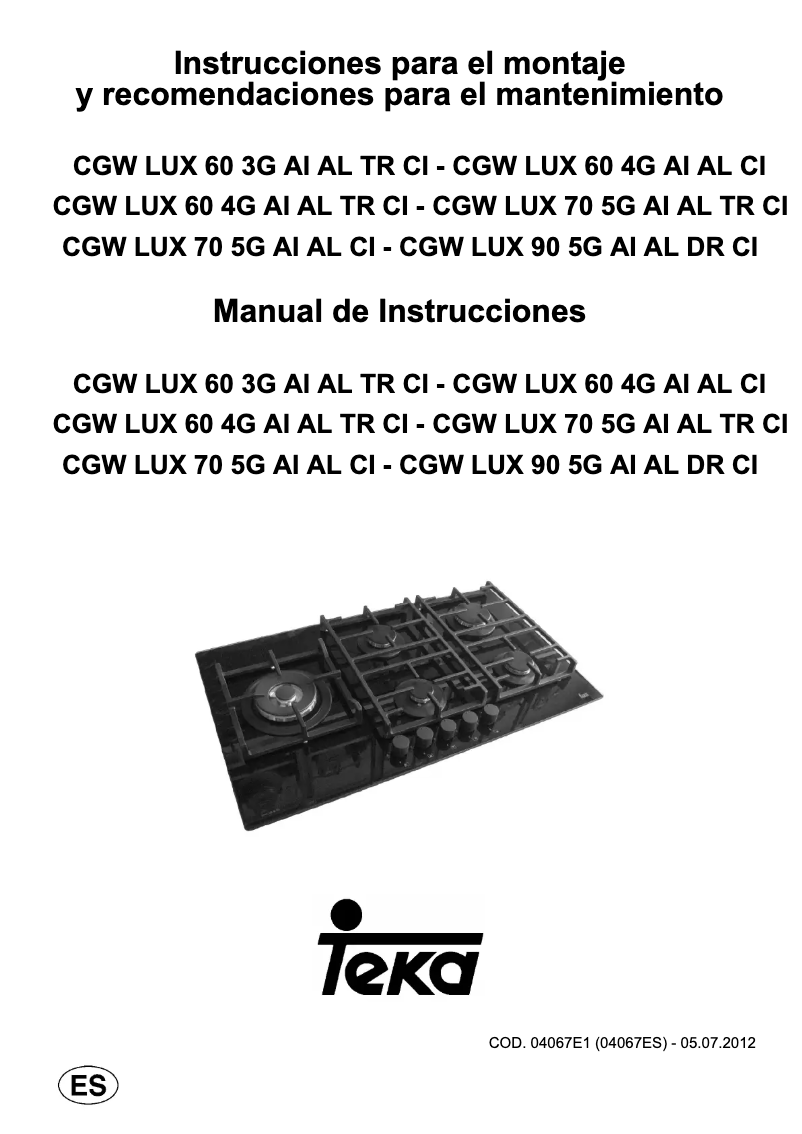 Page n°1 - Manuel utilisateur Teka CGW LUX 70 5G AI AL TR CI