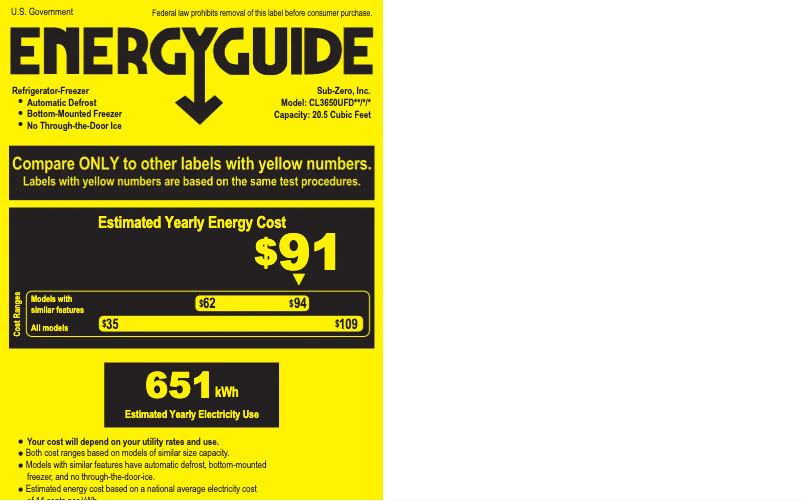 Page 1 de la notice Label énergétique Sub-Zero CL3650UFD/O