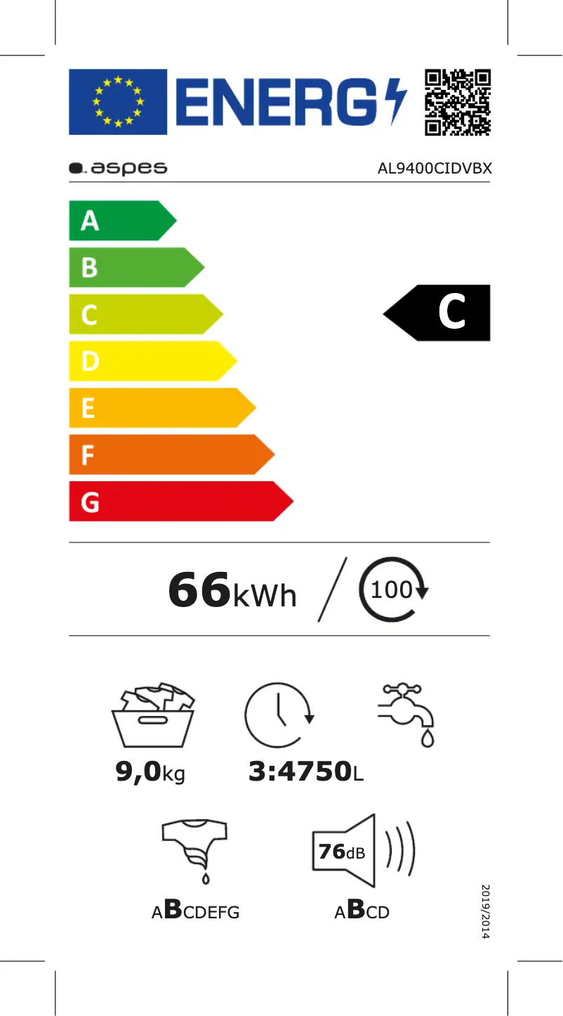 Página 1 del manual Etiqueta energética Aspes AL9400CIDVBX