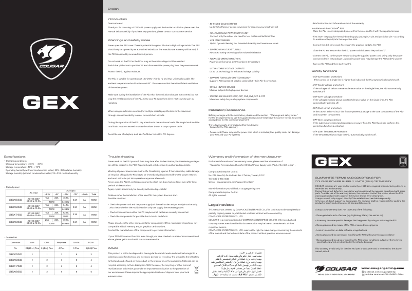 Page n°1 - Manuel utilisateur Cougar GEX650