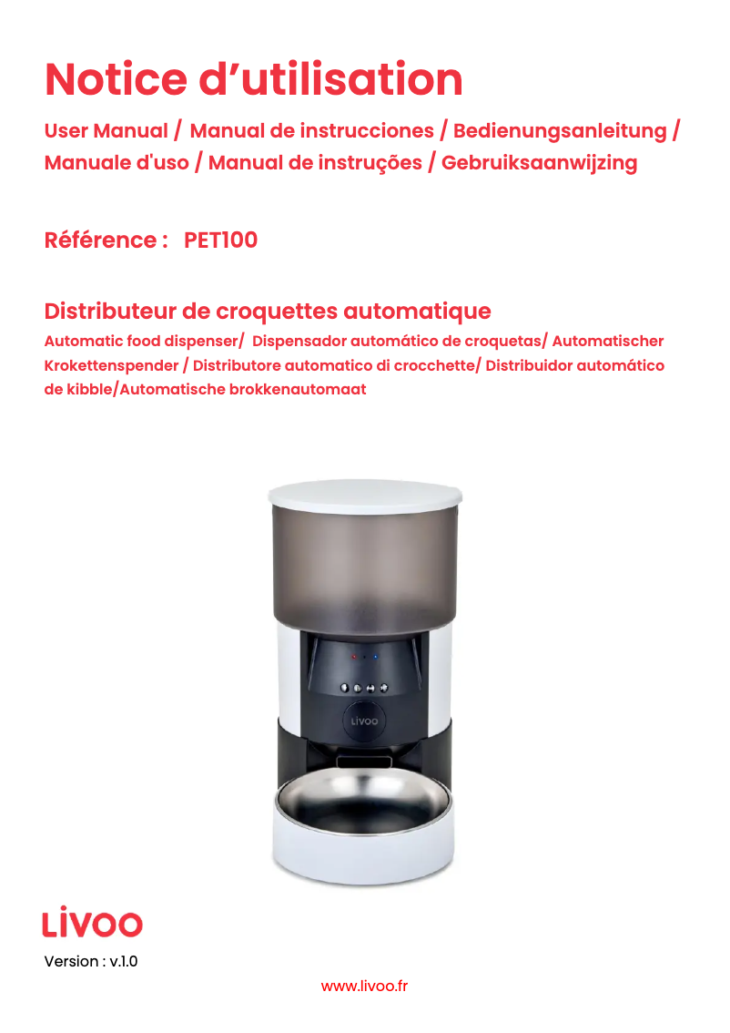 Page n°1 - Manuel utilisateur Livoo PET100
