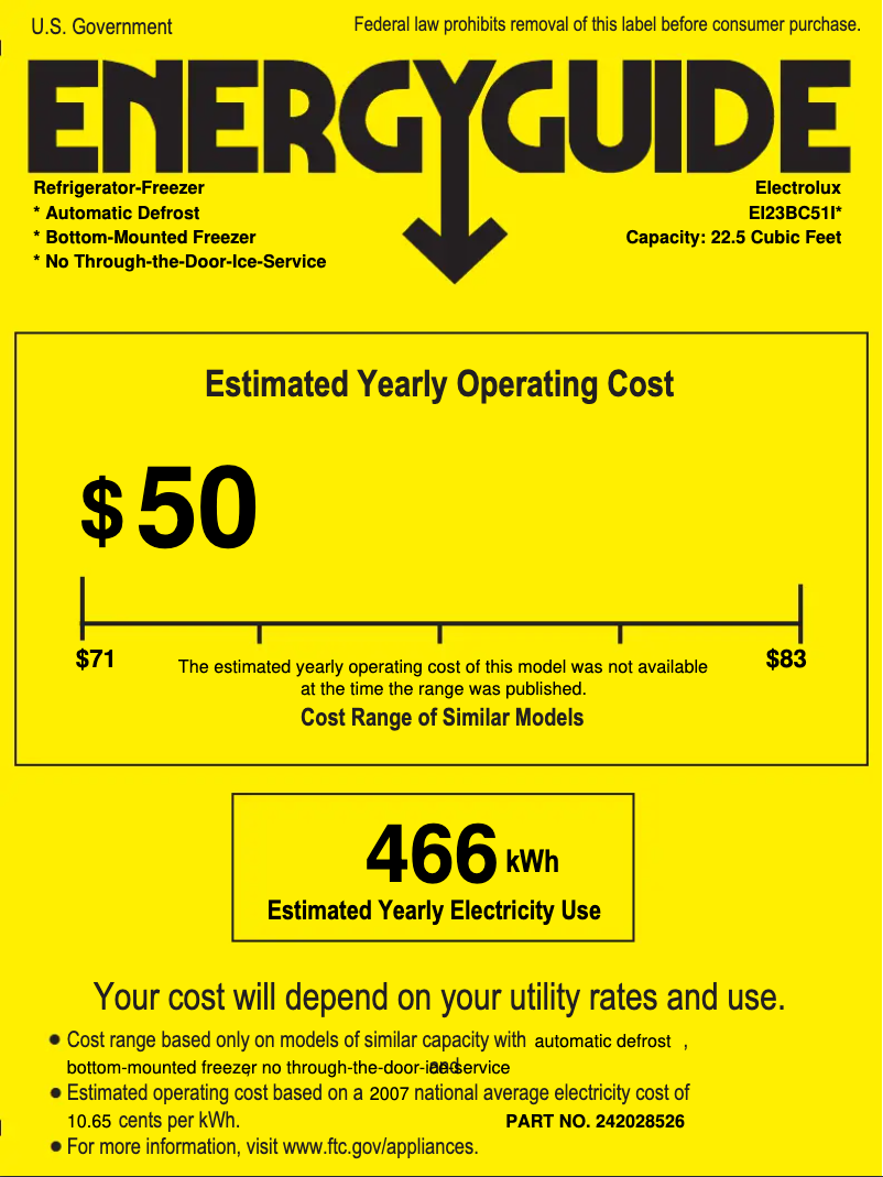 Page 1 de la notice Label énergétique Electrolux EI23BC51IB