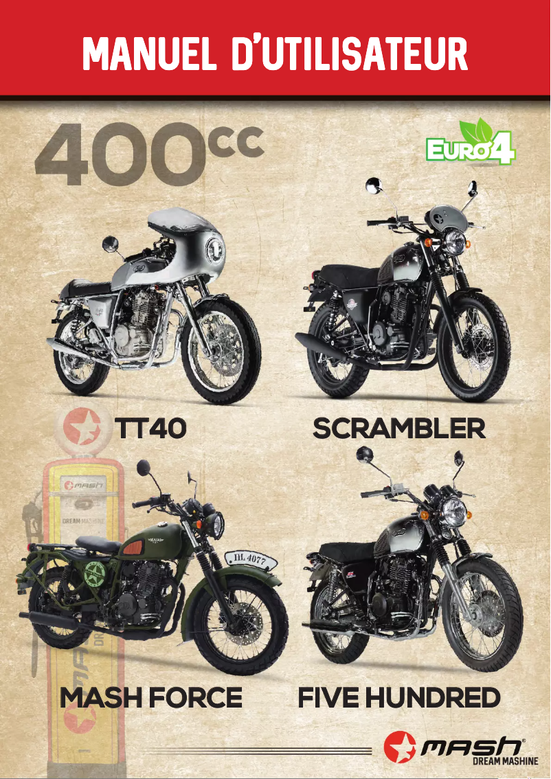 Page 1 de la notice Manuel utilisateur Mash Five Hundred 400cc (2018)