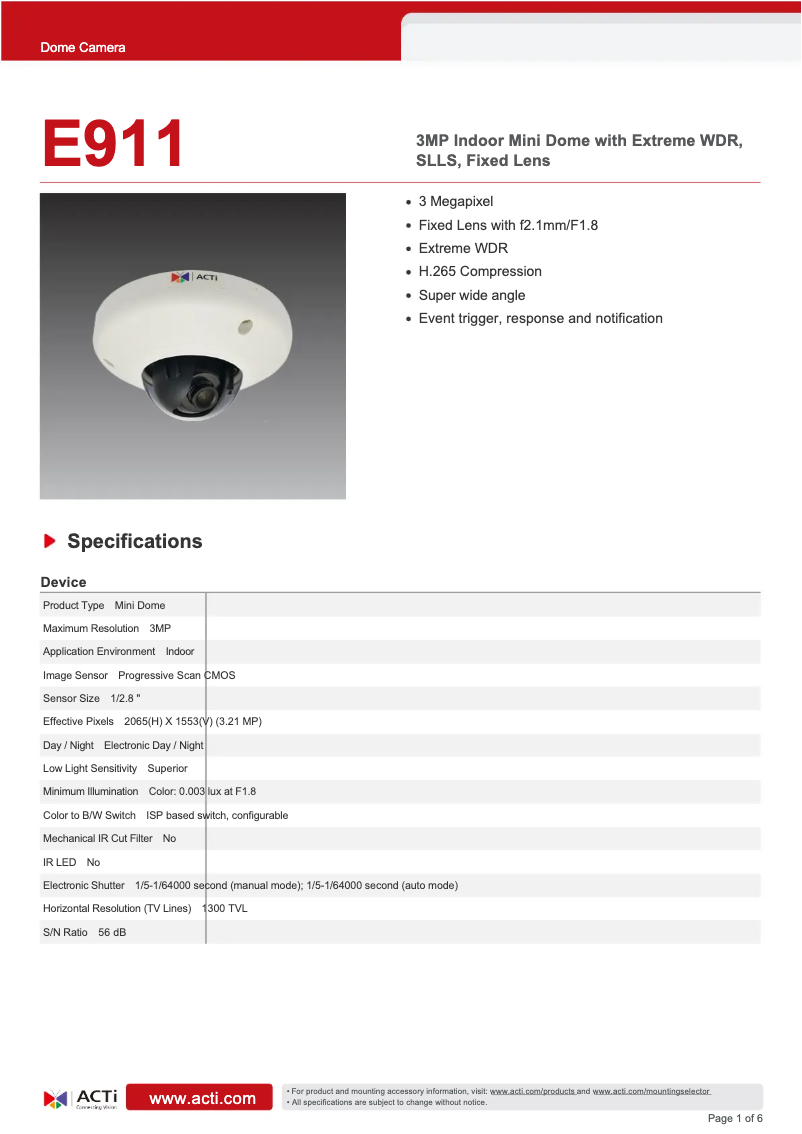 Page n°1 - Fiche technique ACTi E911