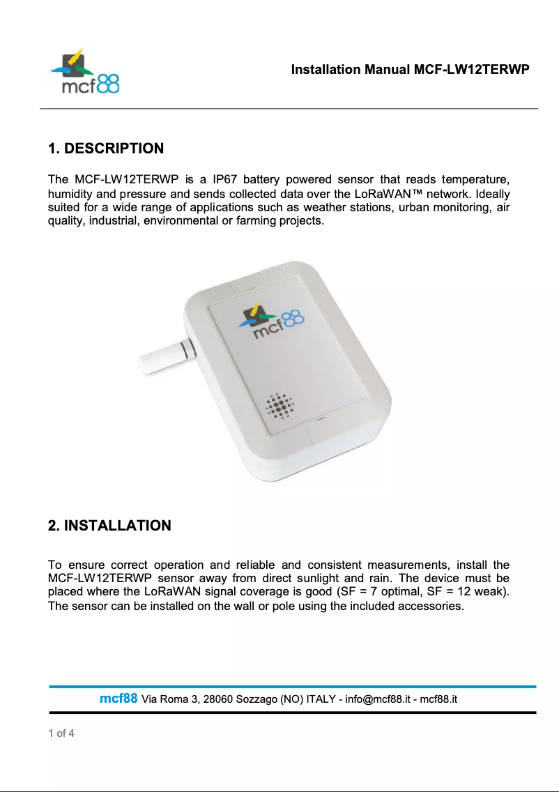 Image de la première page du manuel de l'appareil MCF-LW12TERWP
