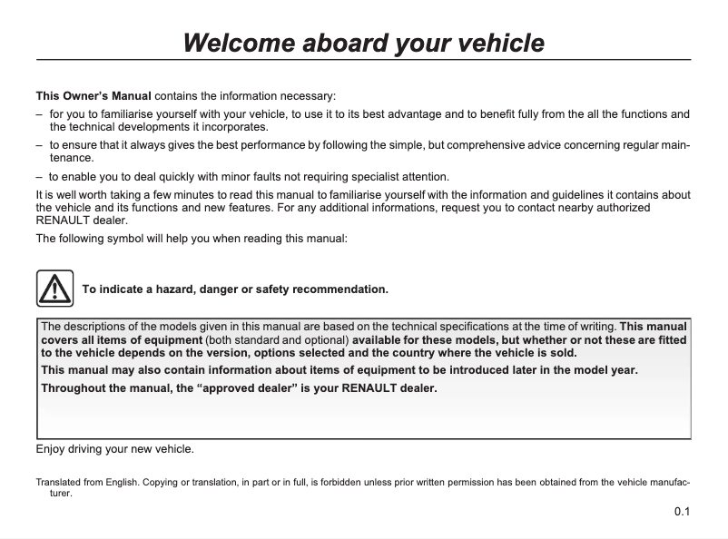 Page 1 de la notice Manuel utilisateur Renault Duster (2017)