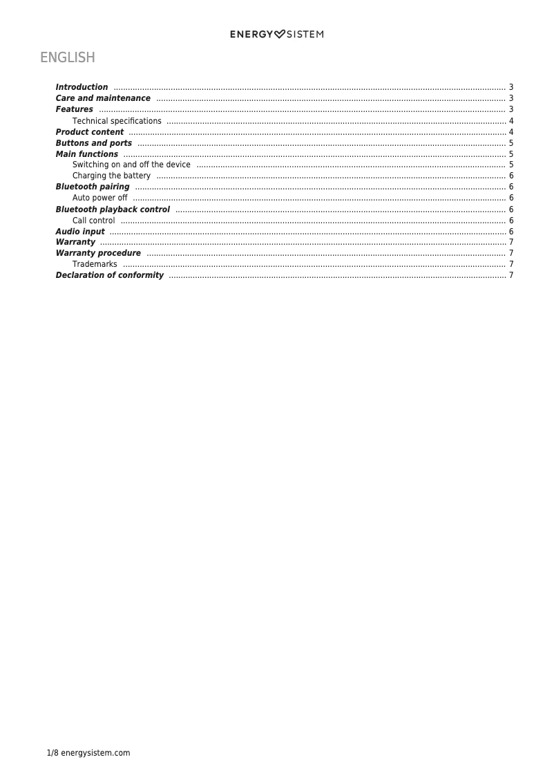 Page n°1 - Manuel utilisateur Energy Sistem Headphones 2 Bluetooth