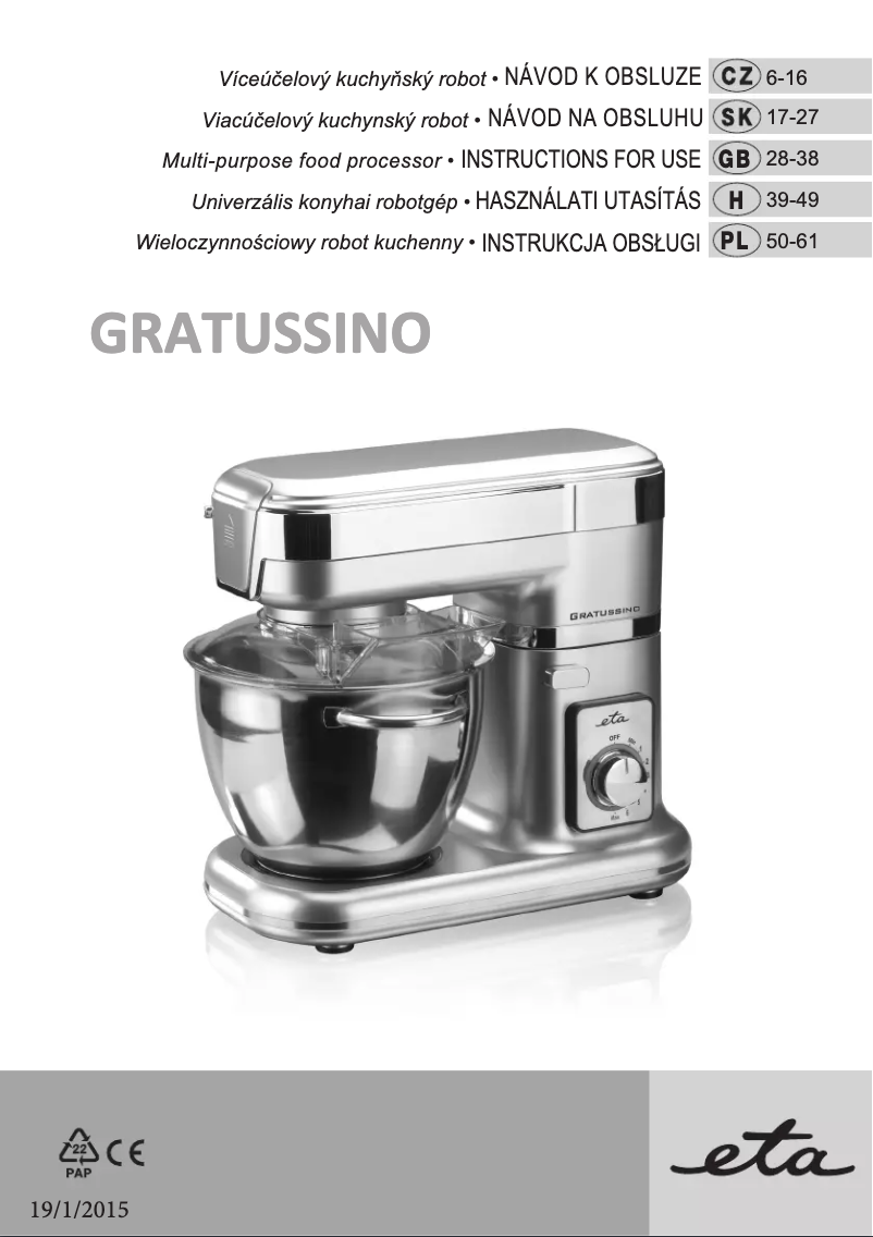 Image de la première page du manuel de l'appareil Gratussino 0023 90030