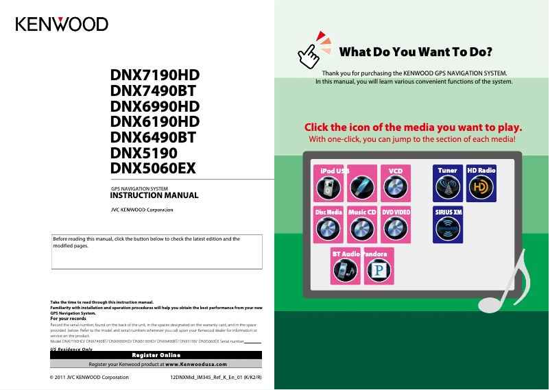 Page 1 de la notice Manuel utilisateur Kenwood eXcelon DNX6990HD