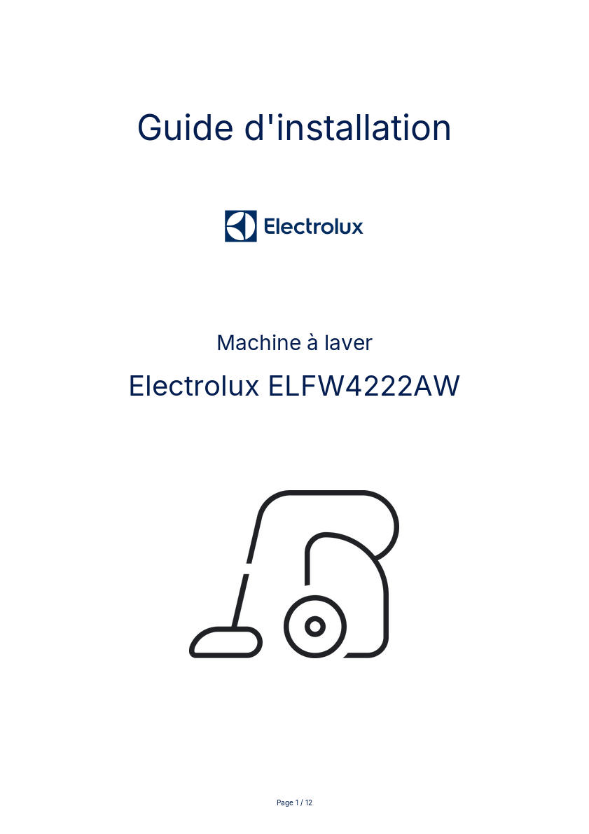 Page n°1 - Guide d'installation Electrolux ELFW4222AW