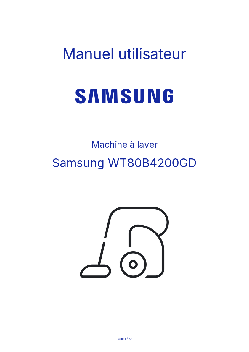 Page n°1 - Manuel utilisateur Samsung WT80B4200GD