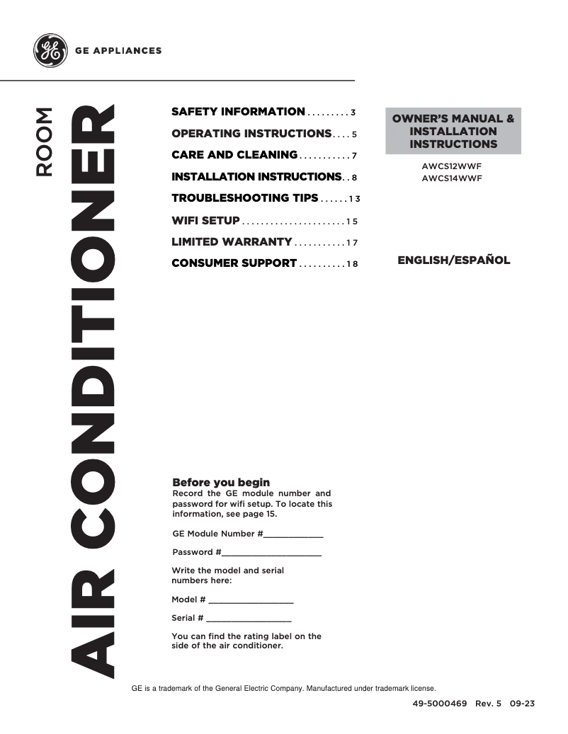 Page 1 of the manual Installation Guide GE AHY10LZ