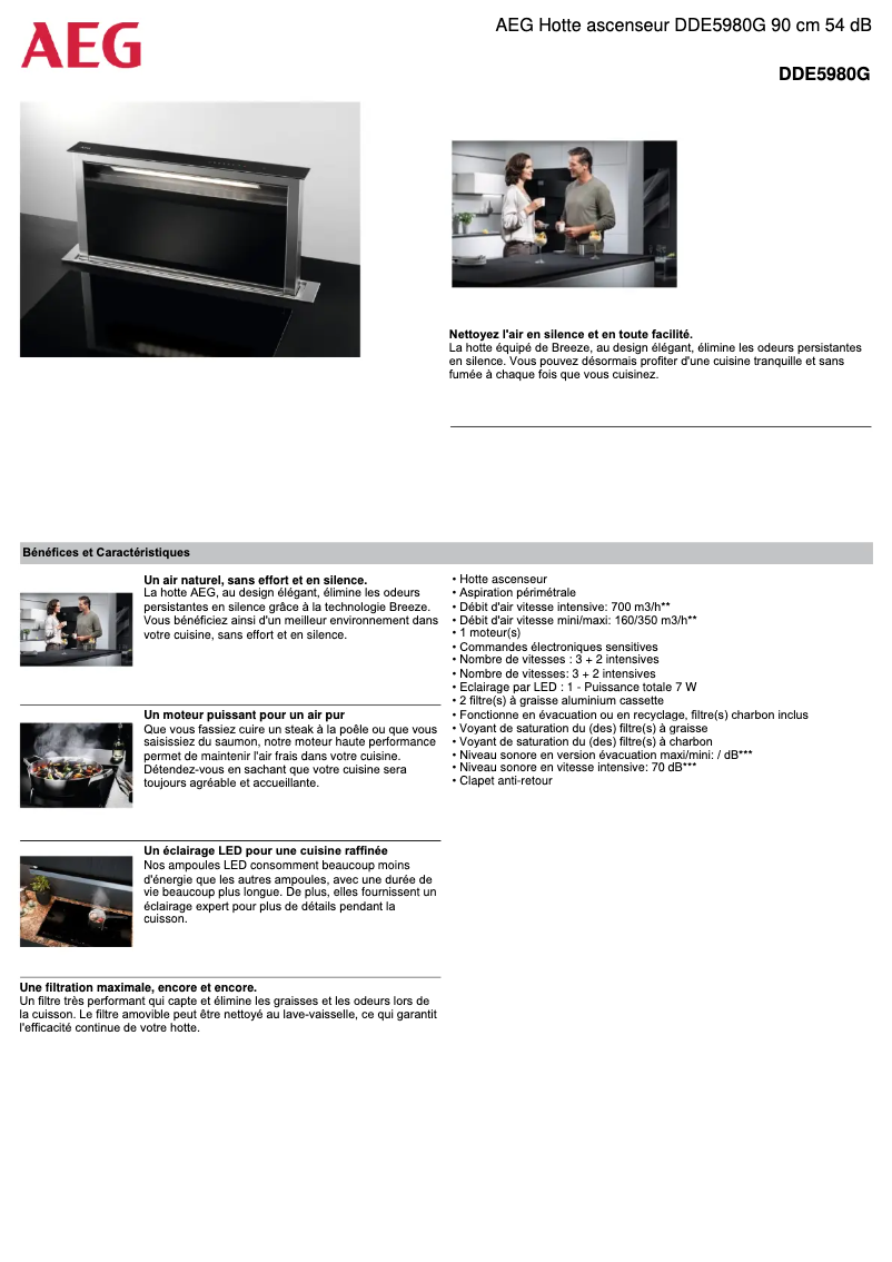 Page 1 de la notice Fiche technique AEG DDE5980G
