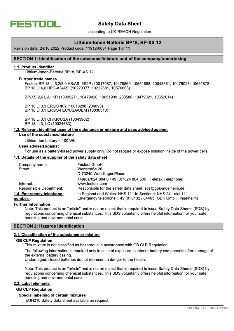 Image de la première page du manuel de l'appareil BP 18 Li