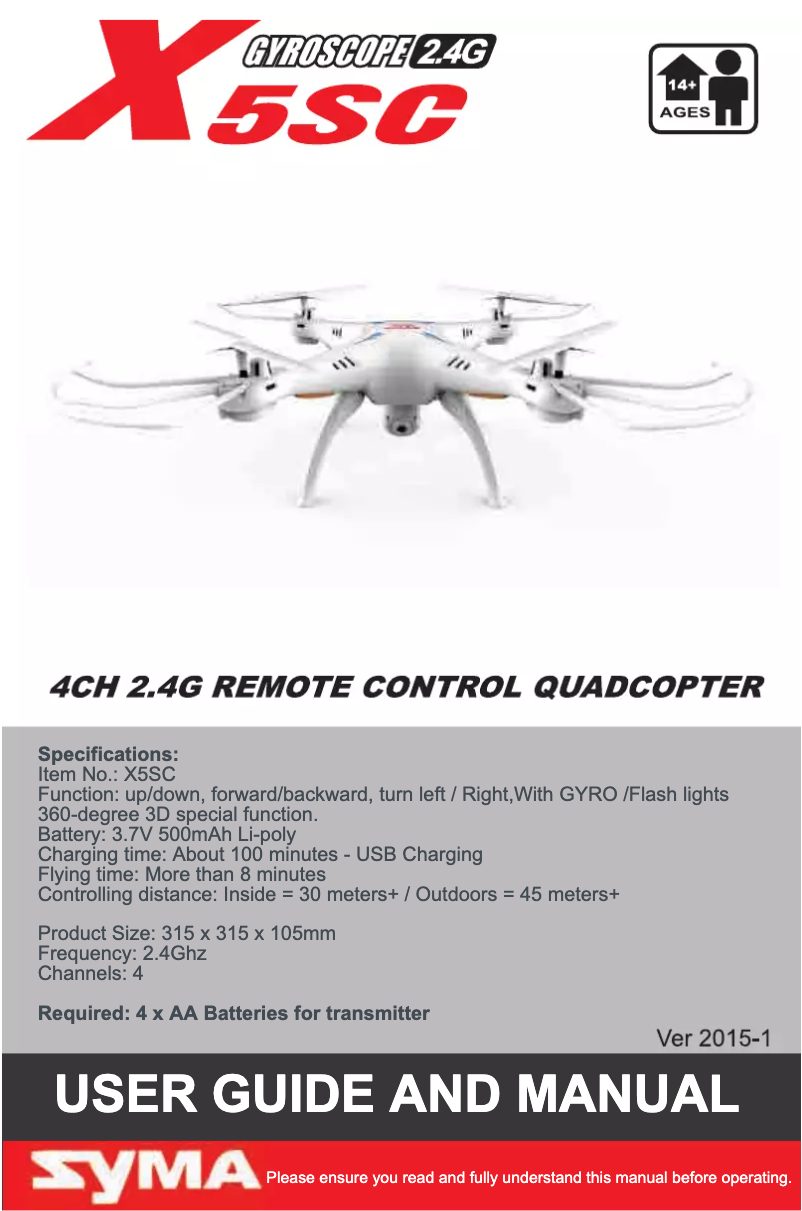 Page 1 de la notice Manuel utilisateur Syma X5SC