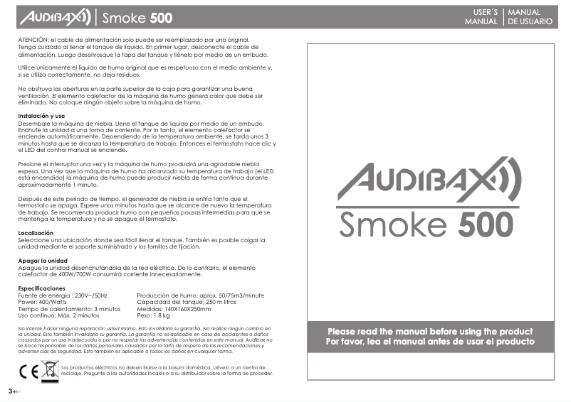 Page 1 de la notice Manuel utilisateur Audibax Smoke 500