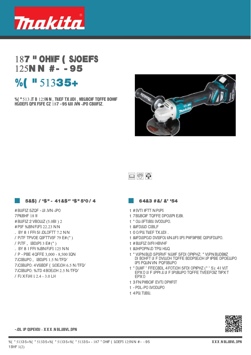 Page 1 de la notice Fiche technique Makita DGA513RTJ