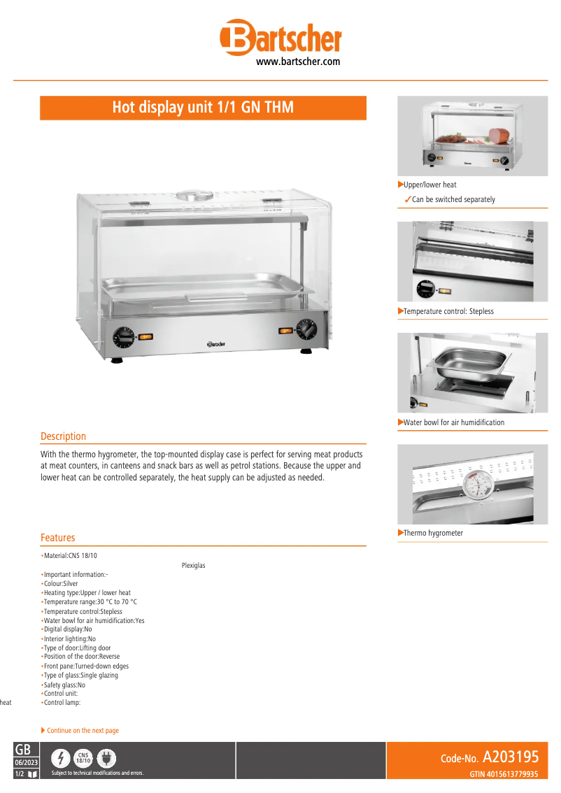 Page n°1 - Fiche technique Bartscher A203195