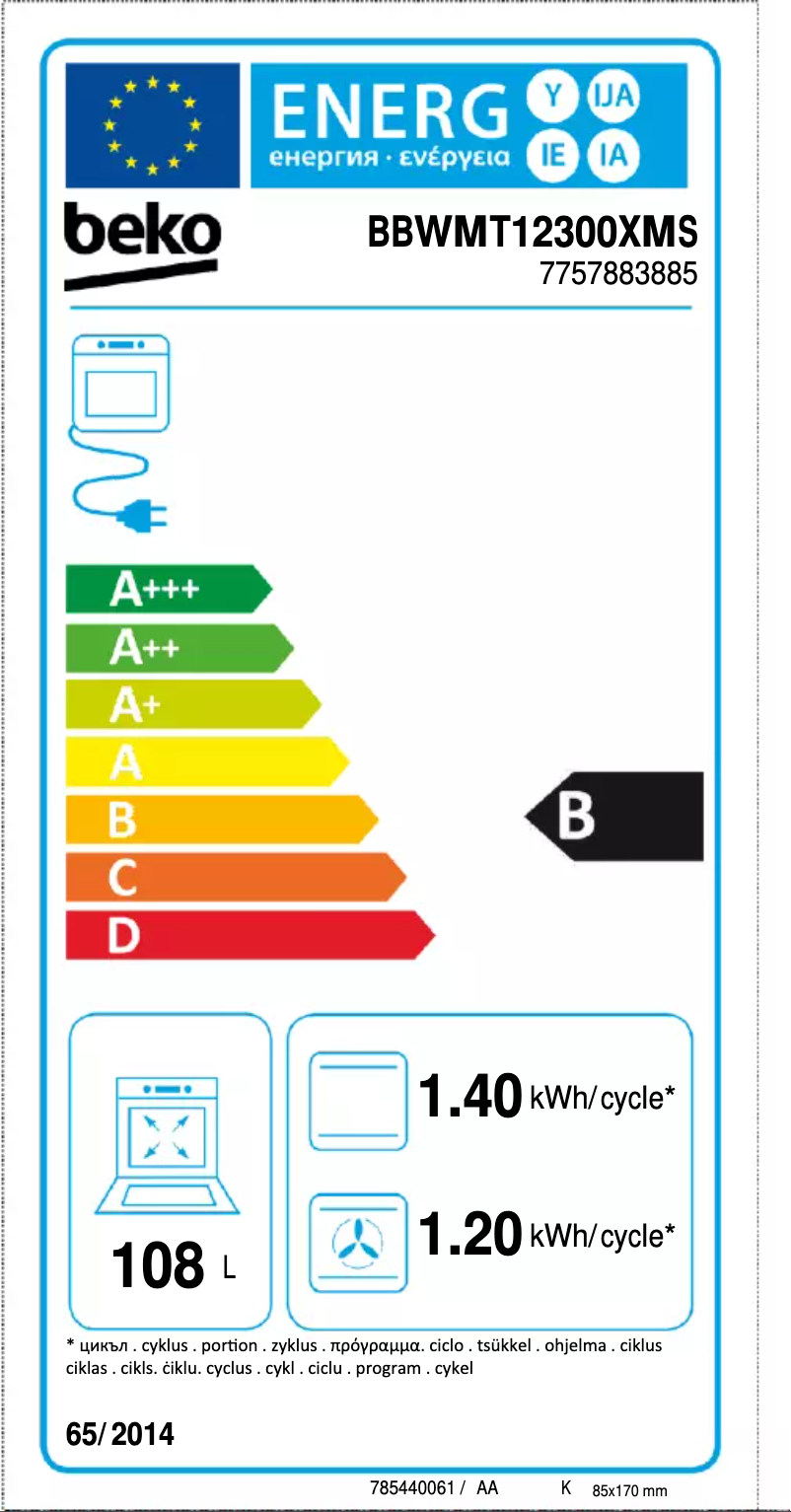 Page n°1 - Label énergétique Beko BBWMT12300XMS