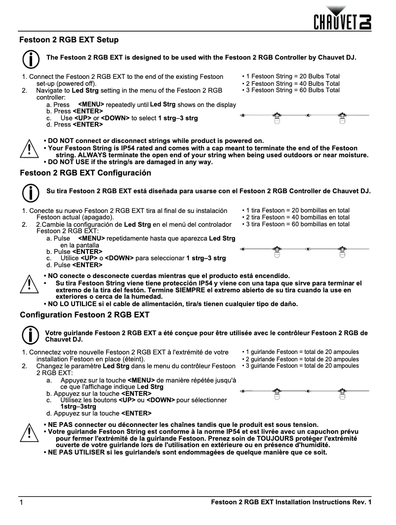Page 1 de la notice Manuel utilisateur Chauvet Festoon 2 RGB EXT
