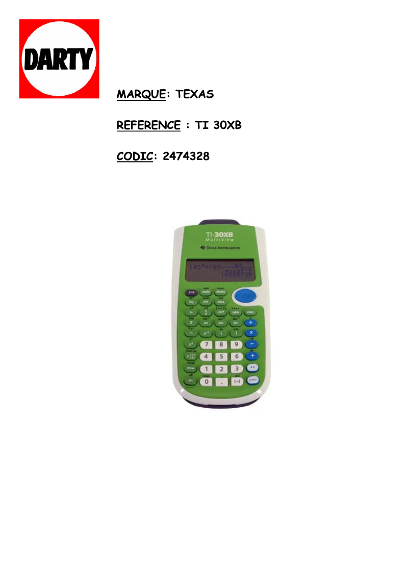 Page n°1 - Manuel utilisateur Texas Instruments 30XB