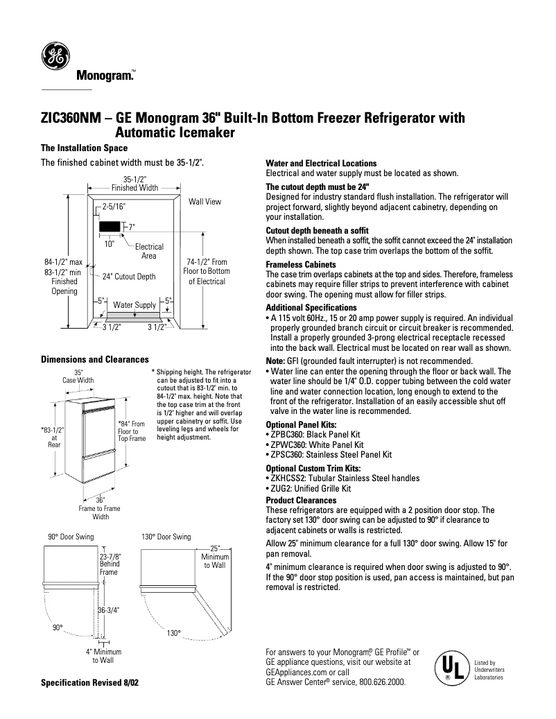 Page n°1 - Fiche technique GE ZIC360NMLH