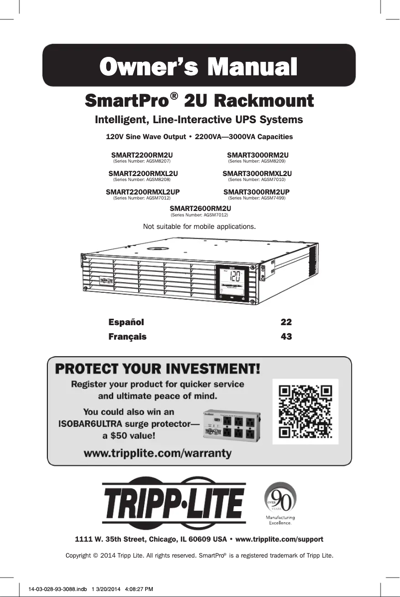 Page n°1 - Manuel utilisateur Tripp Lite SmartPro SMART3000RM2U