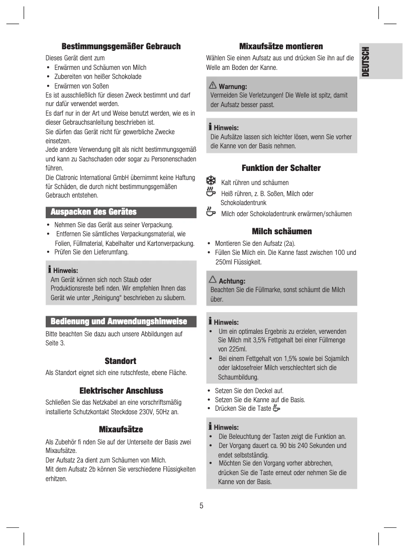 Page 1 de la notice Manuel utilisateur Clatronic MS 3326