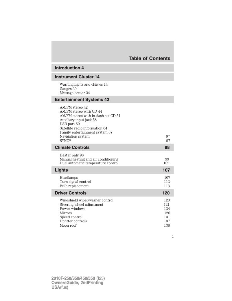 Page 1 de la notice Manuel utilisateur Ford F-450 (2010)