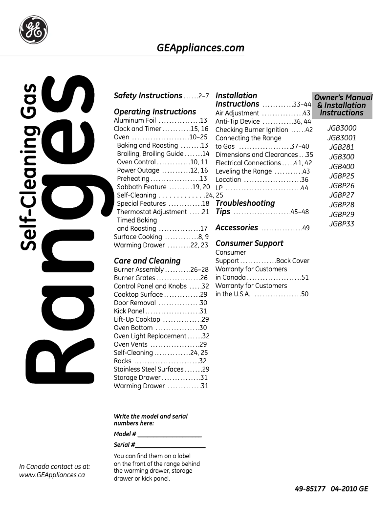 Page n°1 - Guide d'installation GE JGBP28SEMSS