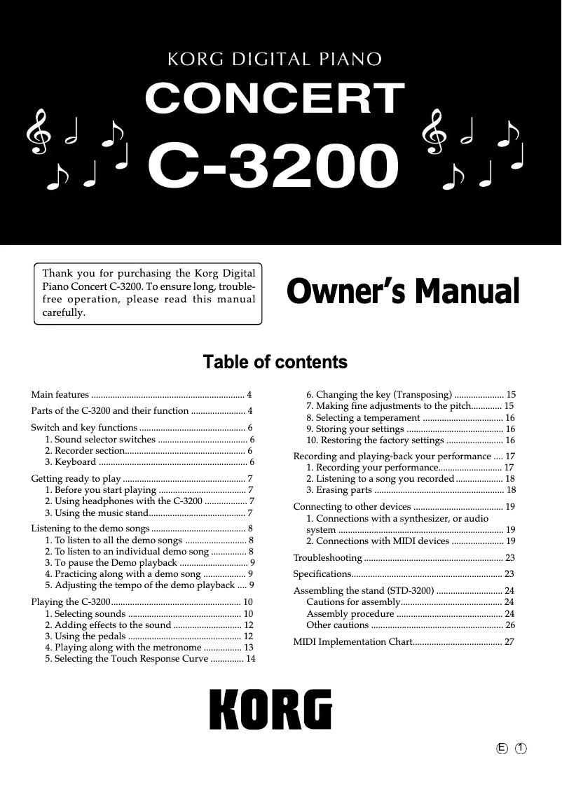 Page n°1 - Manuel utilisateur Korg Concert C-3200