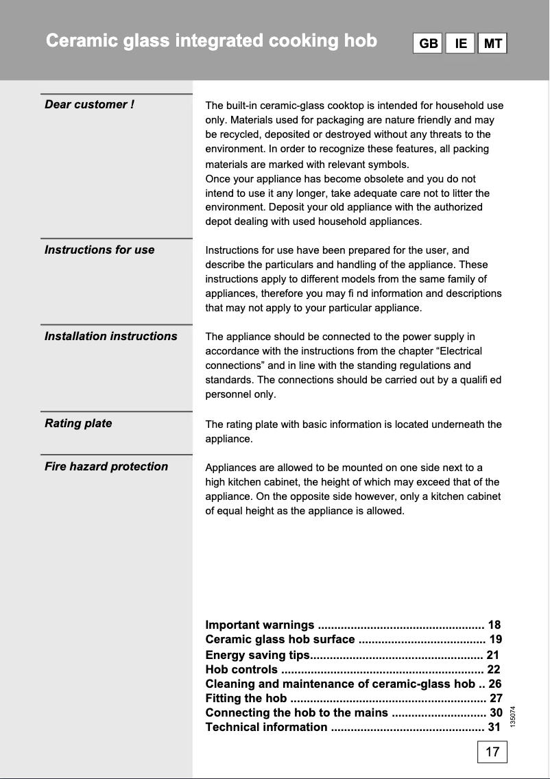 Page 1 de la notice Manuel utilisateur Gorenje ECT 300 C