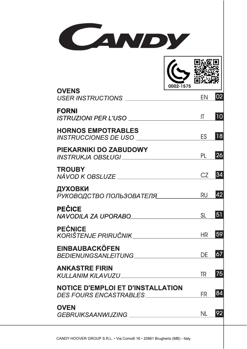 Page 1 de la notice Manuel utilisateur Candy FCXP825X/E