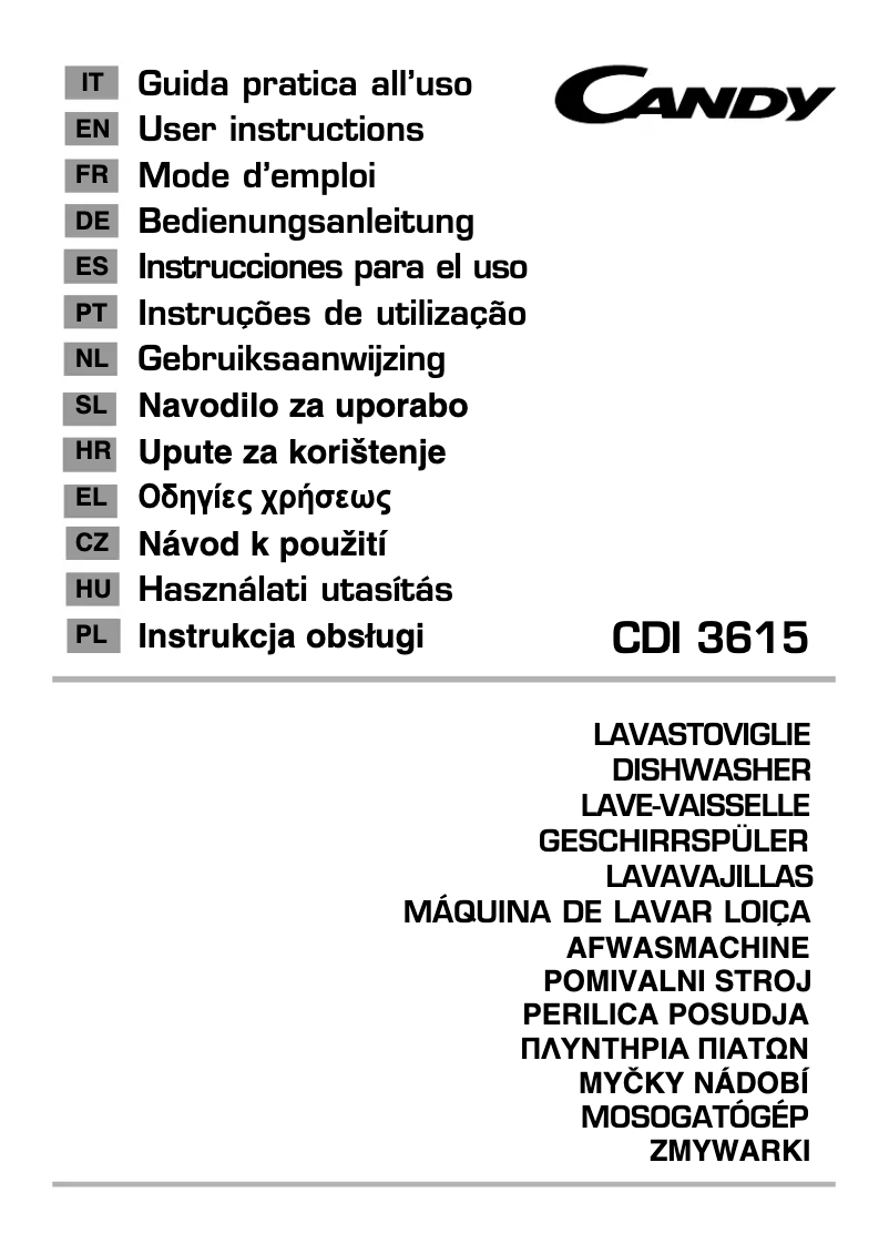 Page n°1 - Manuel utilisateur Candy CDI 3615