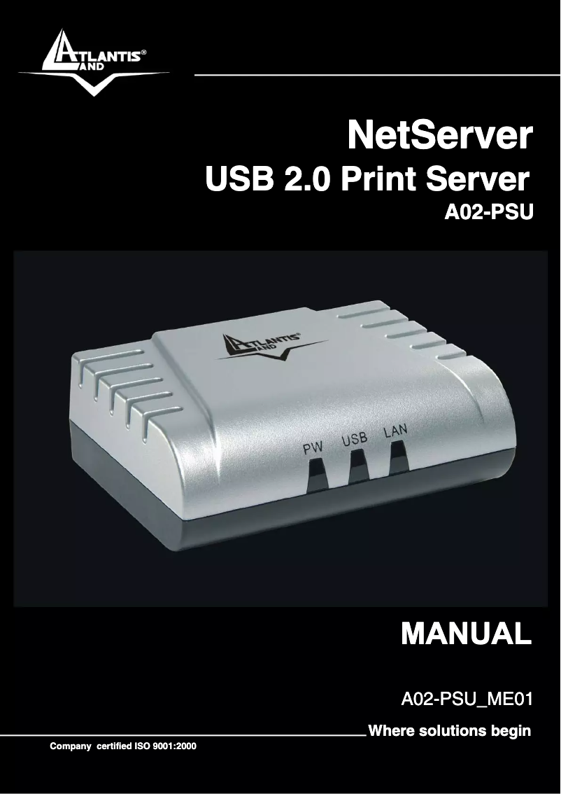 Page n°1 - Manuel utilisateur Atlantis Land NetServer